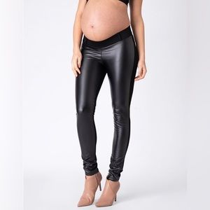 Seraphine Faux Leather Panel Maternity Leggings - Size 4
